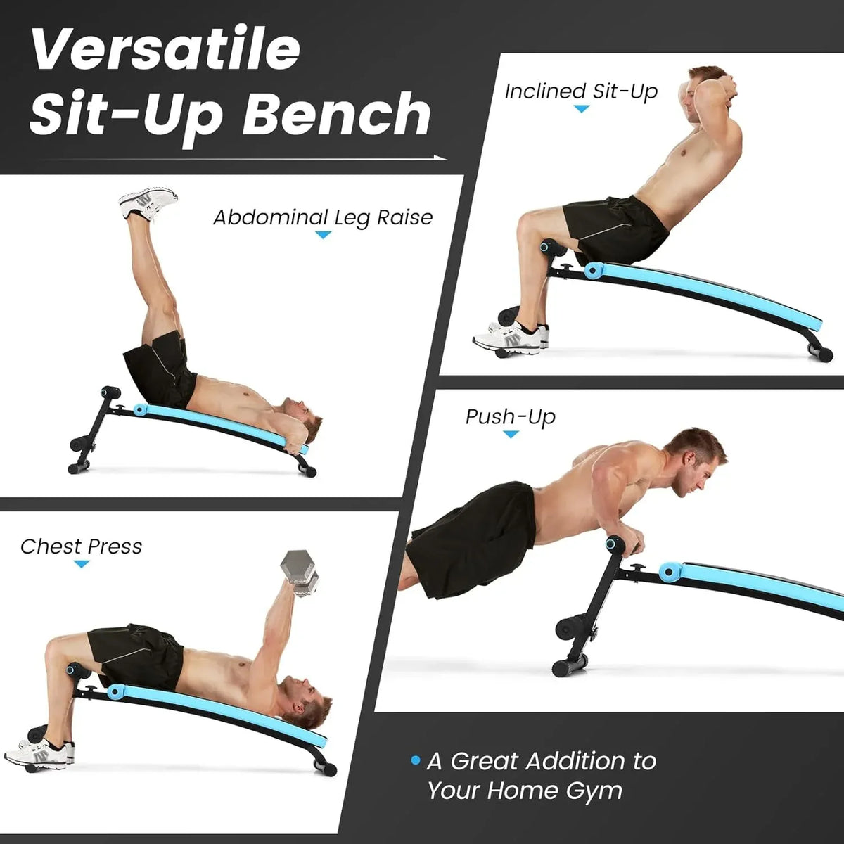 Sit up Bench, Folding Adjustable Workout Bench for Ab Exercise, Curved Incline/Decline Slant Bench, Foldable Strength Training Weight Bench, Situps Abs Workout Equipment