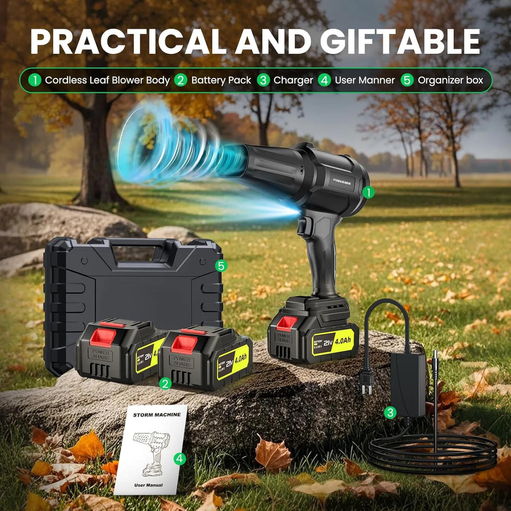 Cordless-Leaf-Blower - 600000RPM Handheld Leaf Blower - 2 X 4.0Ah Batteries and Charger Included, Lightweight Leaf Blowers for Patio Cleaning Black