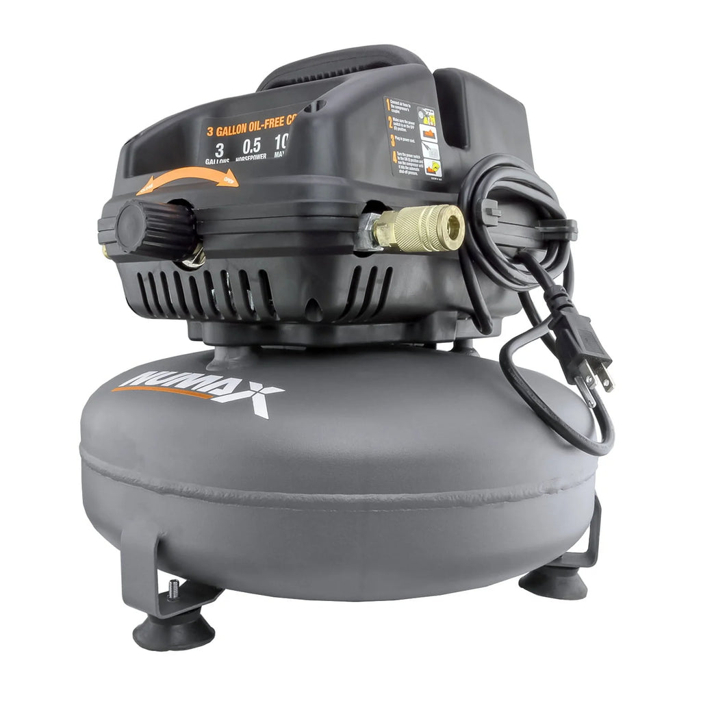 NuMax S3GI12CK 3 Gallon Oil-Free Air Compressor with Brad Nailer / Stapler, Air Hose, Inflation Kit & Fasteners