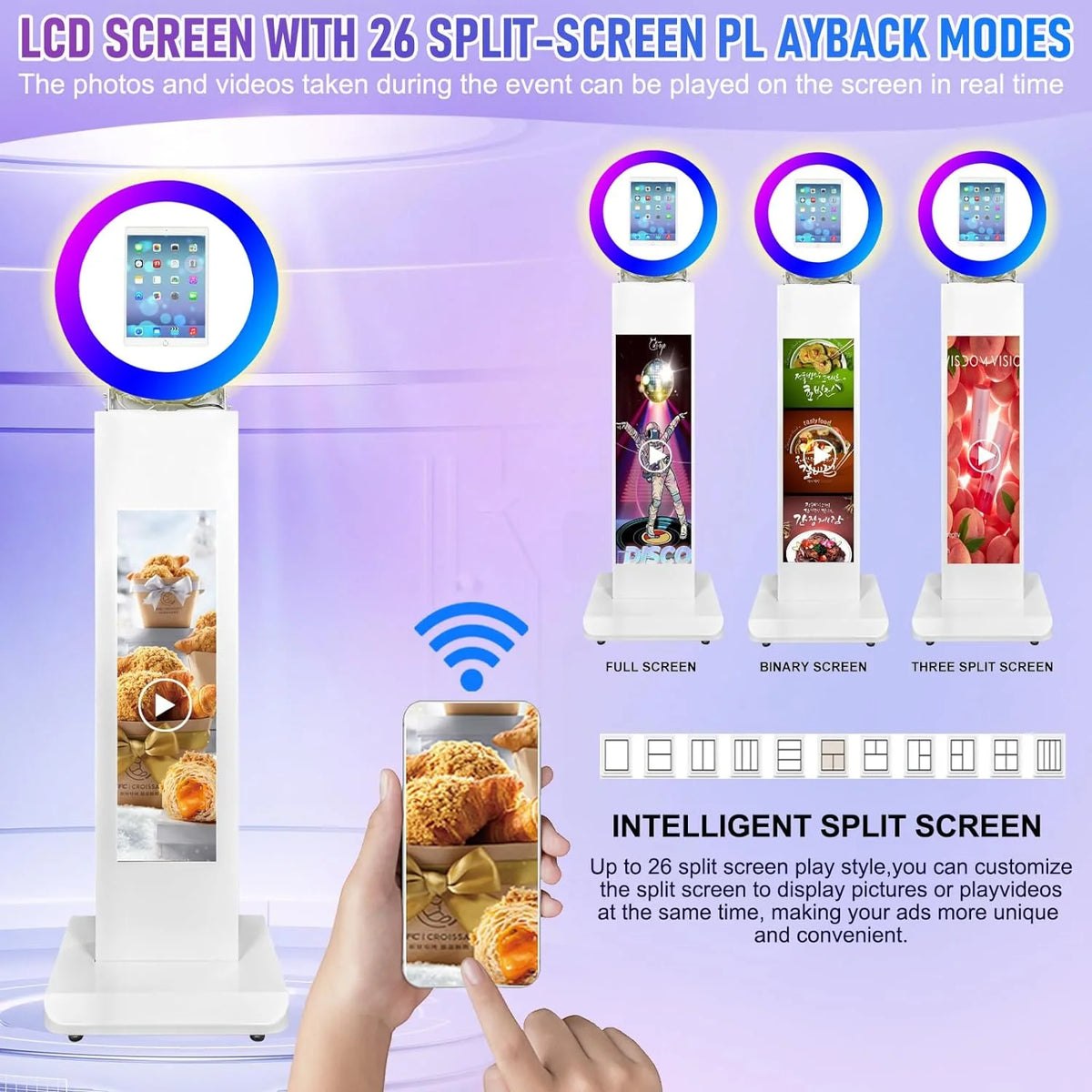 Portable iPad Photo Booth,Selfie photobooth Machine and Sharing Station for 10.2 10.9 11 12.9 iPad,LCD Screen,RGB Ring Light,Remote Control, Adjustable Stan with Flight Case for Parties,Exhibition