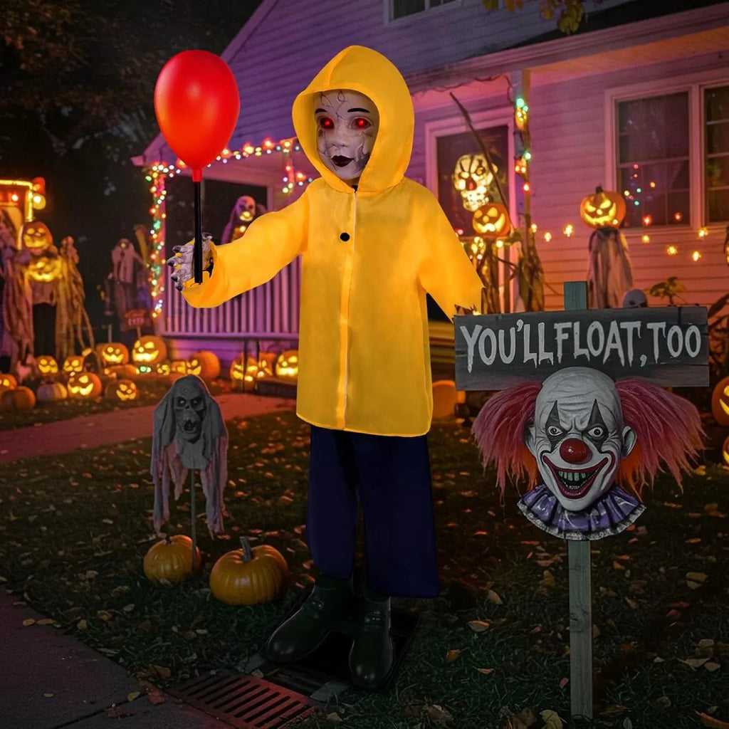 4FT Halloween Animated Prop with Sound Sensor Light Up Balloon Scary Indoor Deco