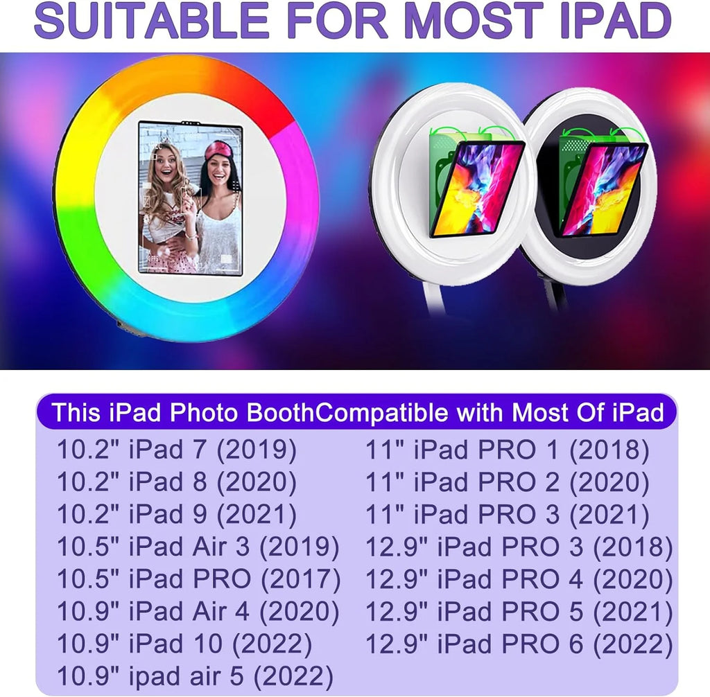 Portable iPad Photo Booth,Selfie photobooth Machine and Sharing Station for 10.2 10.9 11 12.9 iPad,LCD Screen,RGB Ring Light,Remote Control, Adjustable Stan with Flight Case for Parties,Exhibition