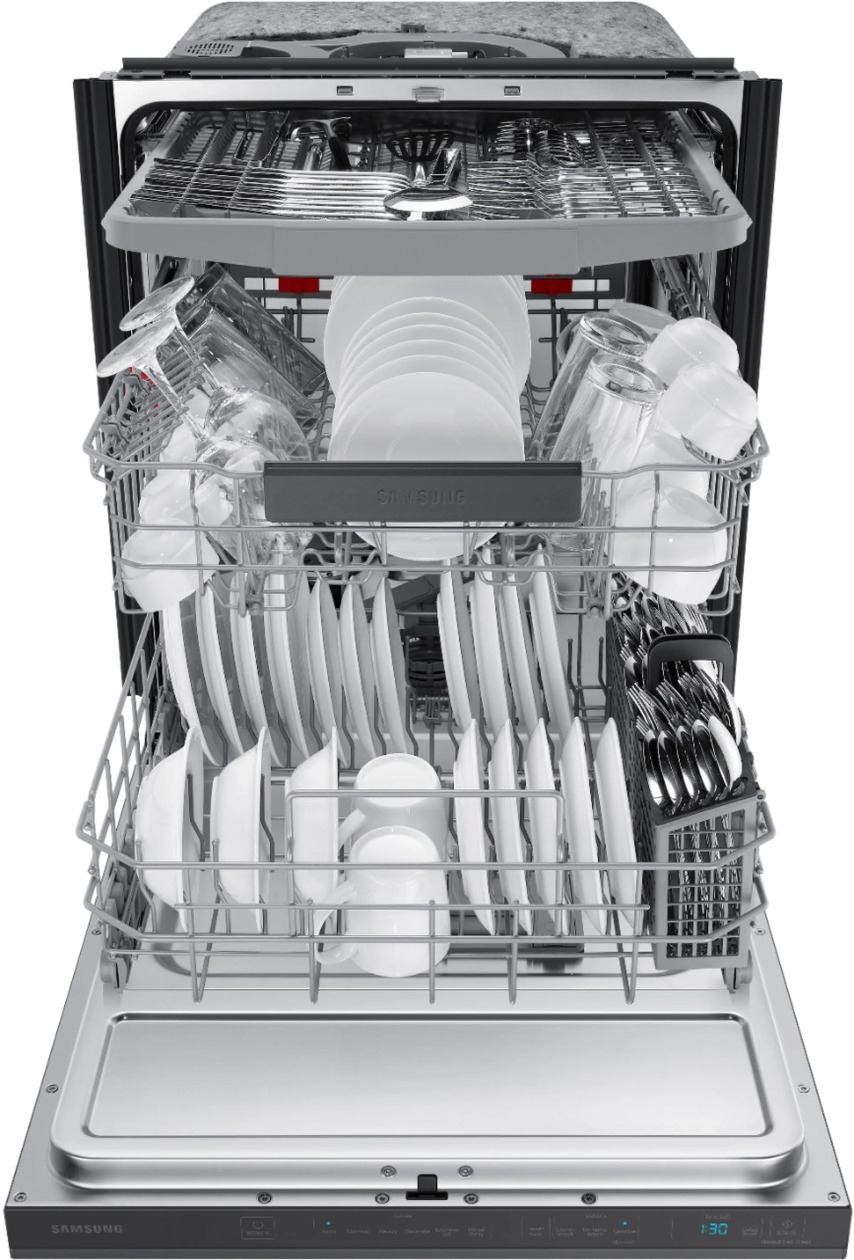Samsung - StormWash 24 Top Control Built-In Dishwasher with AutoRelease Dry, 3rd Rack, 42 dBA - Black stainless steel