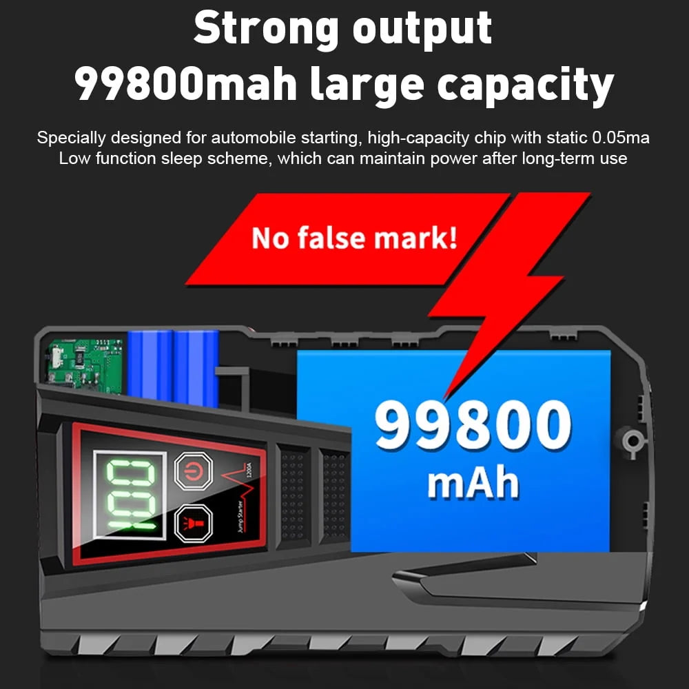 DFITO Portable 12V 99800mAh Car Jump Starter with LCD Display Power Bank Charger LED Flashlight
