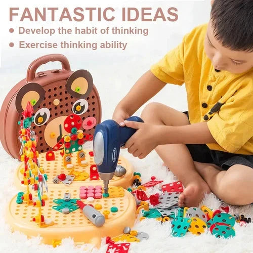 Montessori Building Set with Battery-Powered Screwdriver and 80+ Pieces, Ages 3+ for STEM