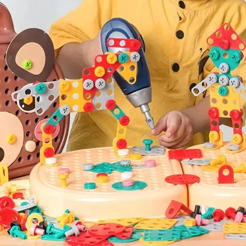Montessori Building Set with Battery-Powered Screwdriver and 80+ Pieces, Ages 3+ for STEM