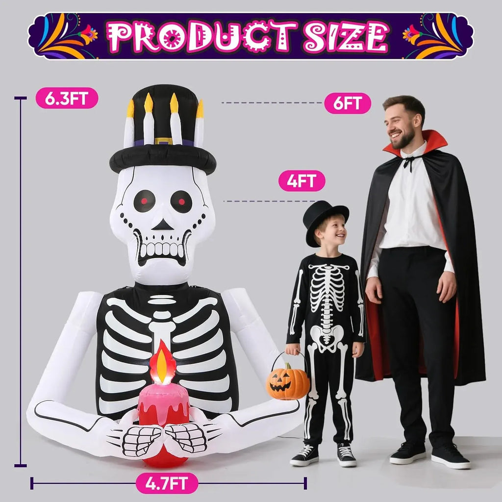 6FT Halloween Inflatables Skull Decoration: Day of The Dead Skeletons Blow Up Outdoor Decor, DÃ­a de Los Muertos Inflatable Built-in LEDs for Holiday Party, Garden, Lawn, Yard, Patio DÃ©cor
