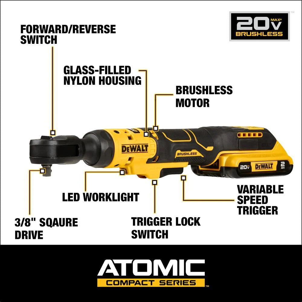DEWALT ATOMIC 20V MAX Ratchet Kit Brushless 3/8 DCF513D1 from DEWALT💝 Last Day For Clearance