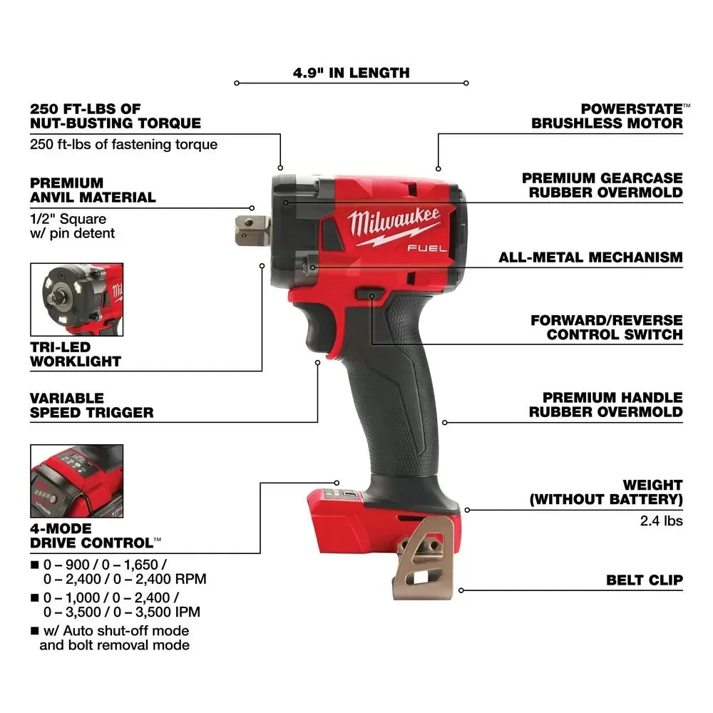 Milwaukee Pre-Sale 2855P-20 M18 FUEL 18V 1/2 Impact Wrench w/ Pin Detent - Bare Tool