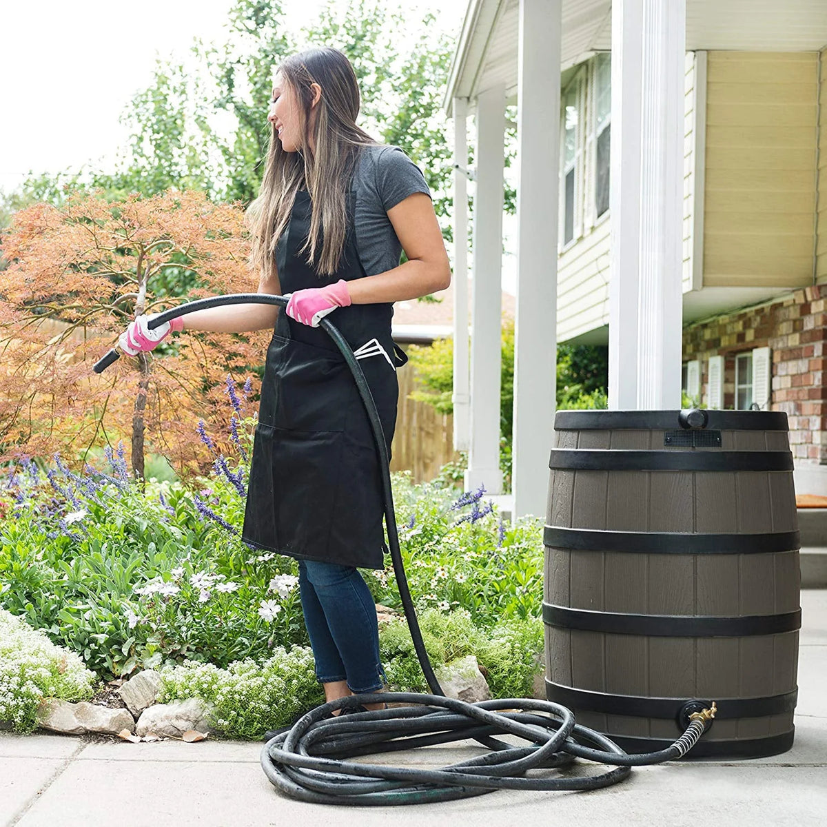 Good Ideas Rain Wizard 50 Gallon Plastic Rain Barrel Water Collector, Oak💝 Last Day For Clearance