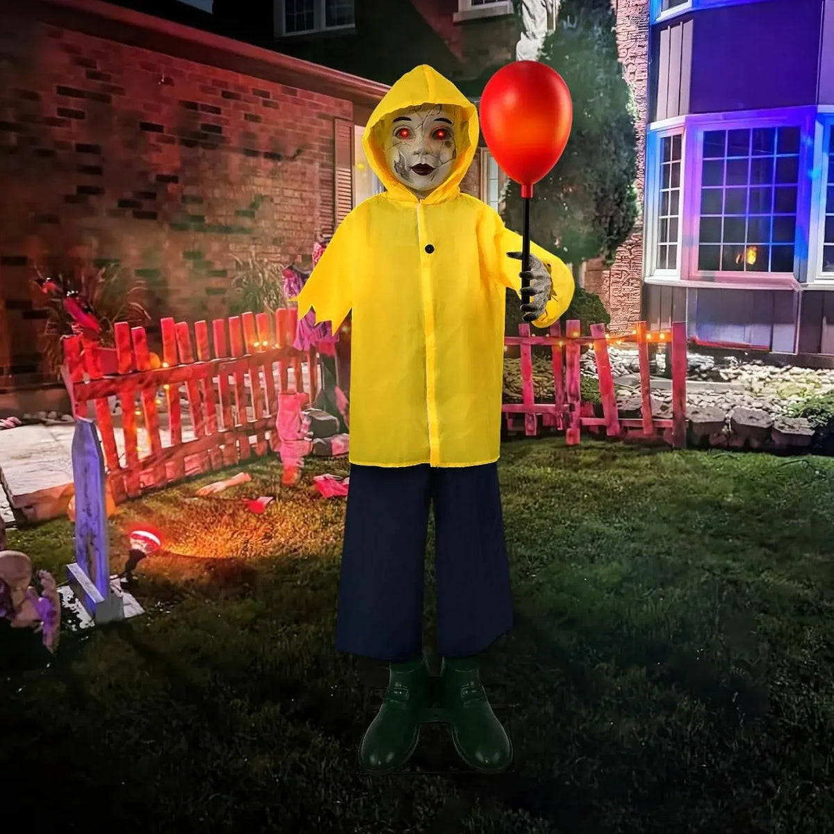 4FT Halloween Animated Prop with Sound Sensor Light Up Balloon Scary Indoor Deco