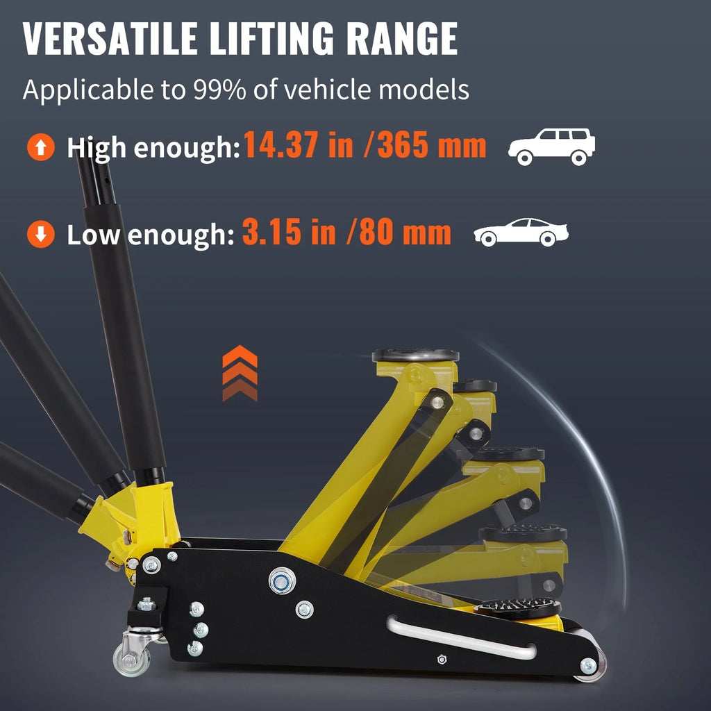 BENTISM Low Profile Floor Jack 1.5 Ton (3300 lbs), Aluminum and Steel Hydraulic Racing Floor Jack, Dual Piston Quick Lift Pump, 3-3/20 - 14-10/27 Height Lifting Range, Yellow+Black