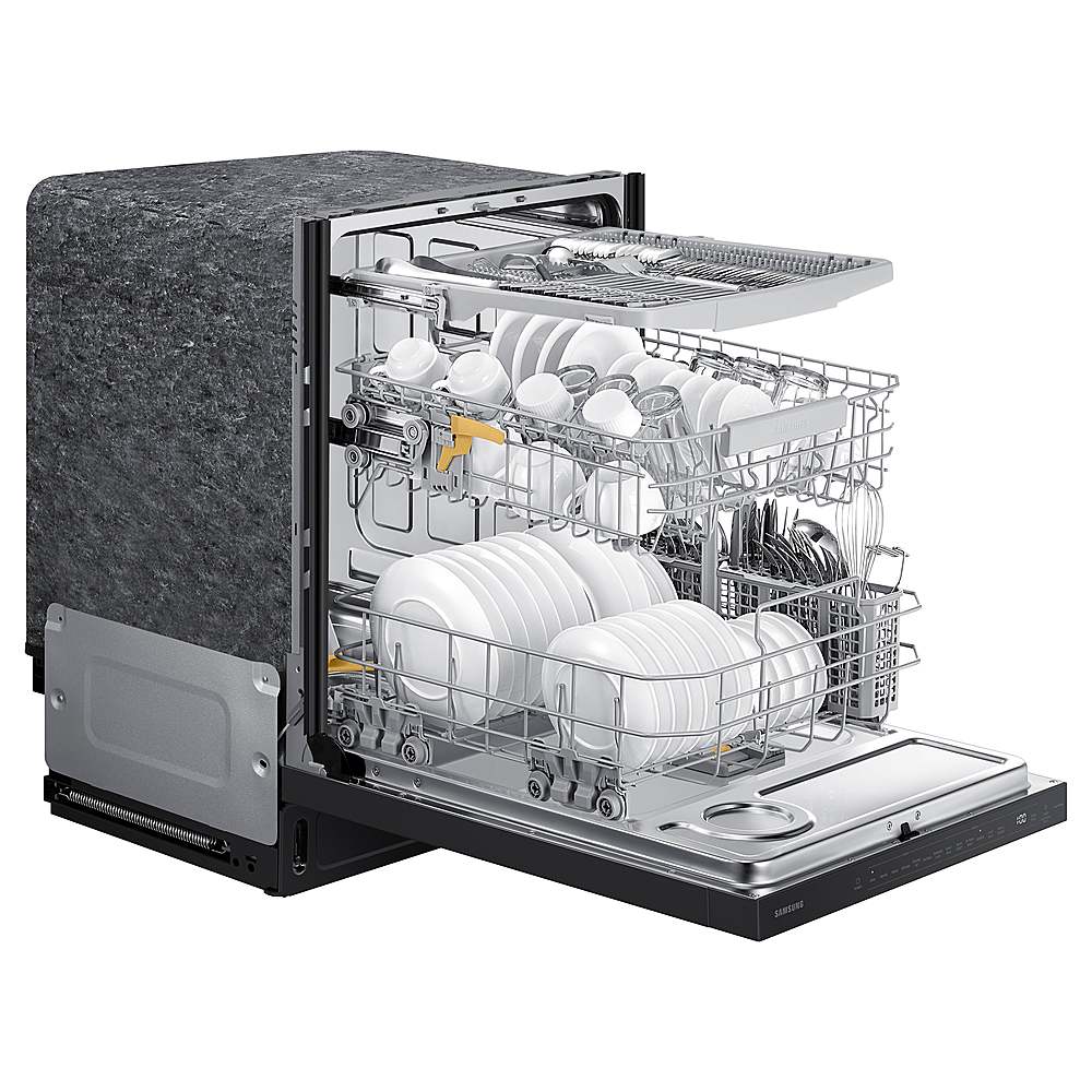 Samsung - Smart 44dBA Dishwasher with StormWash+ - Black stainless steel