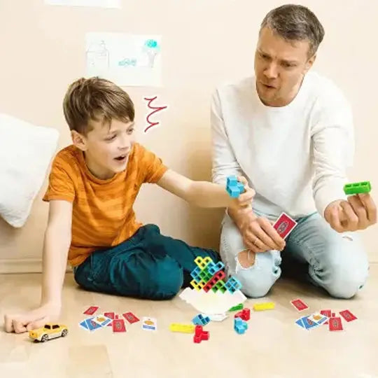 Magnetic Stacking Toy with 24 Interlocking Geometric Blocks and Base, Fine Motor Skill Game
