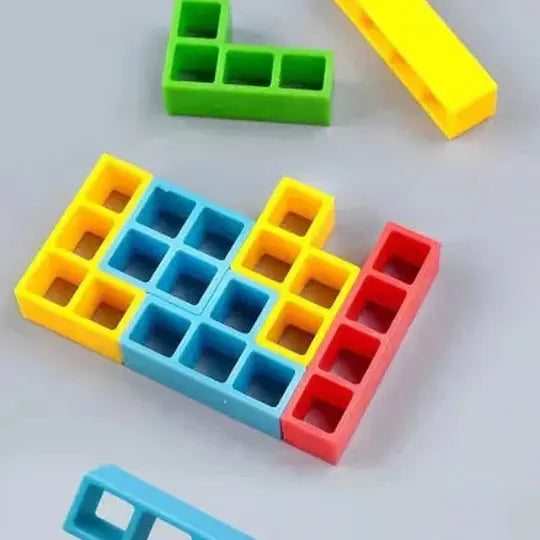 Magnetic Stacking Toy with 24 Interlocking Geometric Blocks and Base, Fine Motor Skill Game