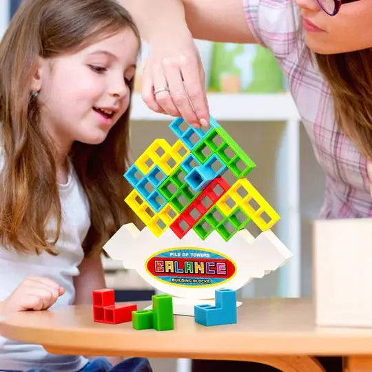 Magnetic Stacking Toy with 24 Interlocking Geometric Blocks and Base, Fine Motor Skill Game