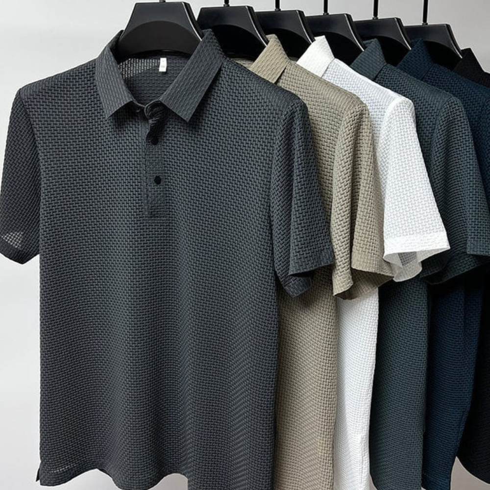 Mens Polo Shirt with Tailored Fit and Breathable Cotton Blend, Machine Washable
