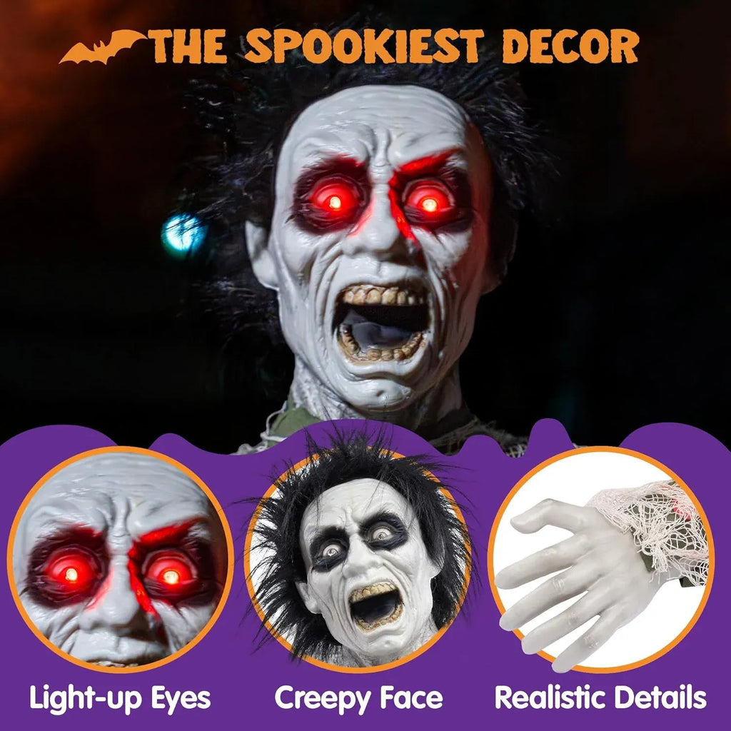 Halloween Outdoor Decoration Zombie Groundbreaker, Animatronics Zombie Props Halloween Outside Decor, Animated Groundbreaker with Sound & Glowing Eyes for Graveyard Lawn Yard Haunted House Decor