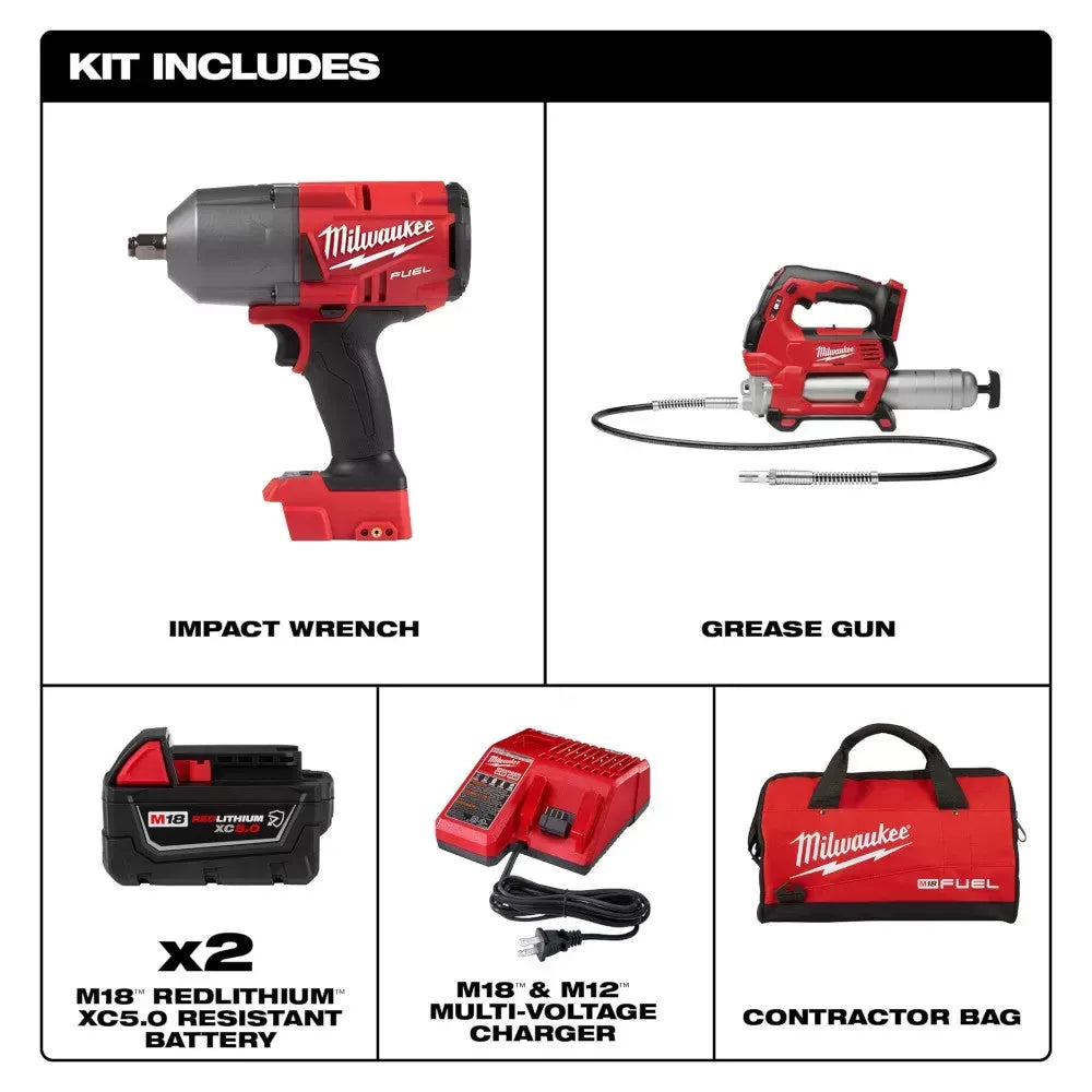Milwaukee Pre-Sale 2767-22GR M18 FUEL 18V High Tourque Impact Wrench / Grease Gun Kit