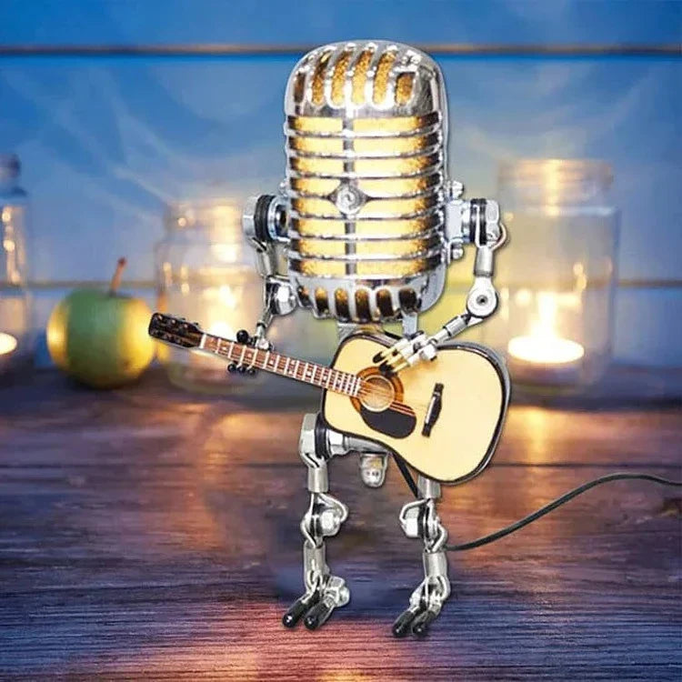 Microphone Table Lamp with Adjustable Joints and LED Bulb, Brass-Hued Metal Accent