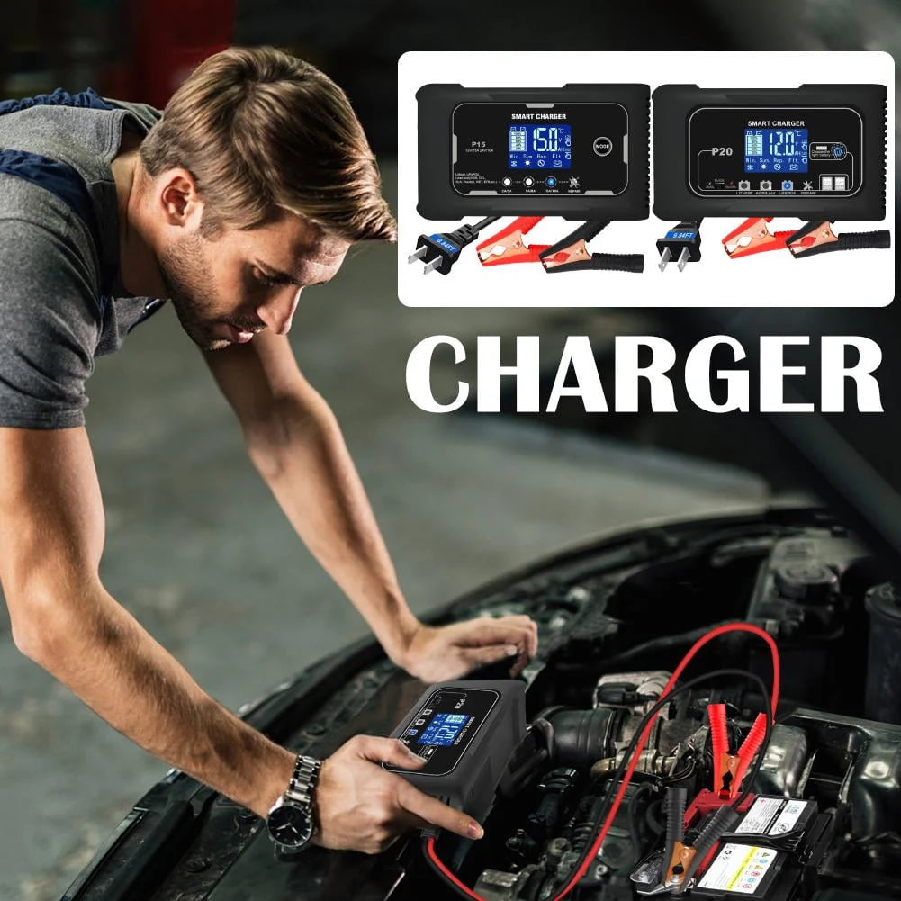 GHYJPAJK 20A Car Motor Battery Charger Automatic Pulse Repair for AGM Lithium Lead-Acid