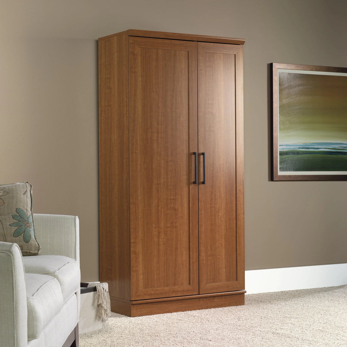 Sauder HomePlus 71 Tall 2-Door Multiple Shelf Wood Storage Cabinet， Sienna Oak Finish