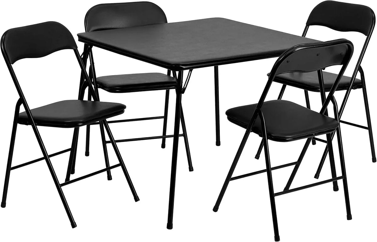 Flash Furniture Madison 5-Piece Folding Card Table and Chairs Set, Portable Event Table and Chairs Set, Black