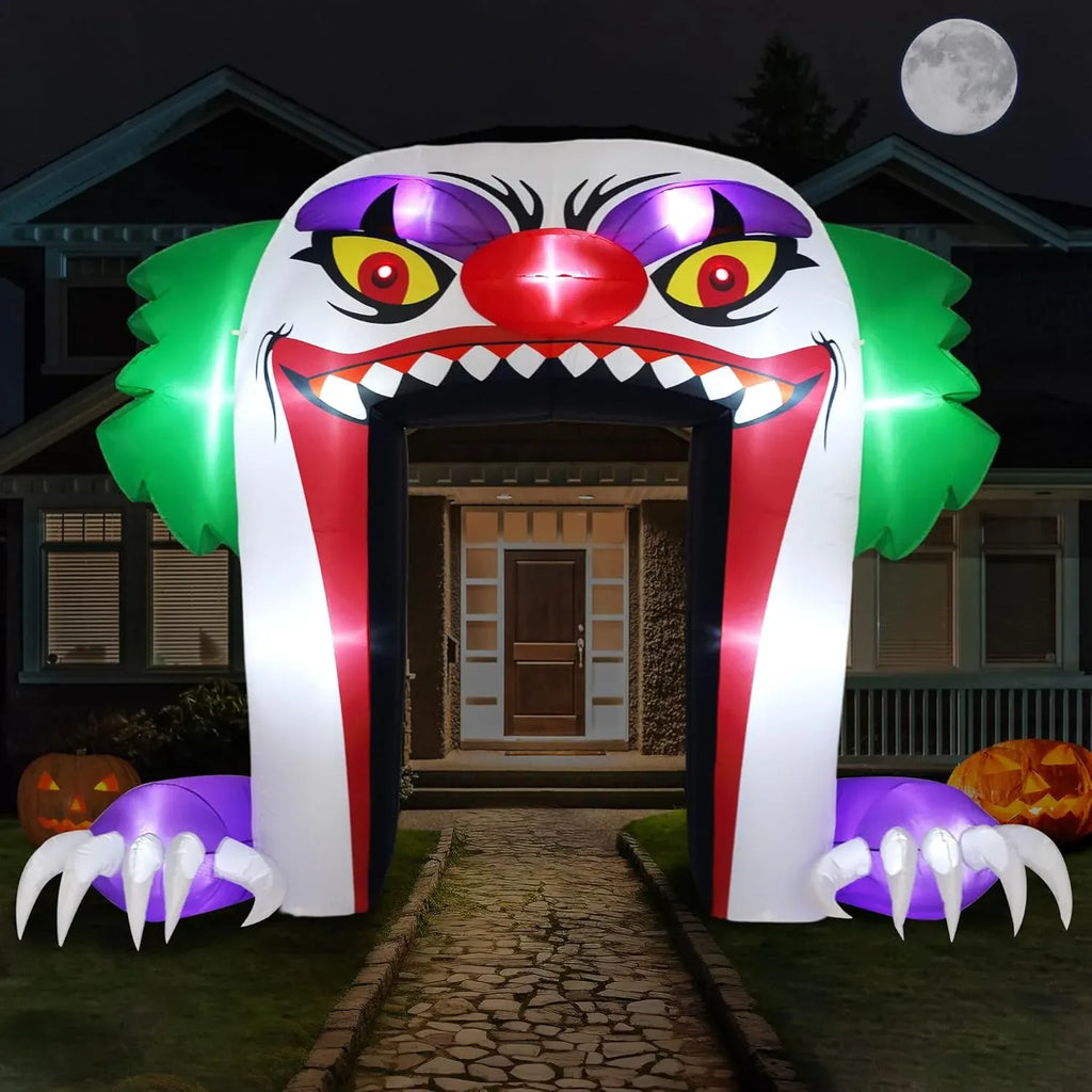 Giant 10 FT Halloween Inflatables Clown Archway Outdoor Decorations, Scary Halloween Arch Blow Up Yard Decorations for Front Yard Lawn Garden Decor