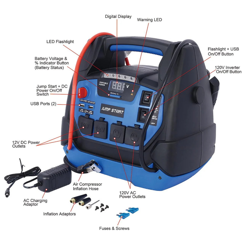 Rechargeable Jump Starter, 1800 Amp Battery Jump Starter with Air Compressor Car Tire Inflator