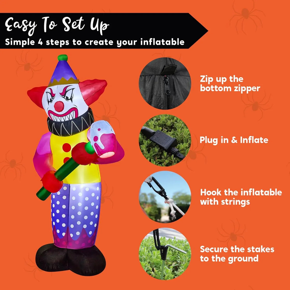 Joiedomi 9 FT Tall Halloween Inflatables Outdoor Decoration, Blow Up Yard Decorations, Giant Inflatable Clown with Hammer with LEDs for Scary Halloween Decor