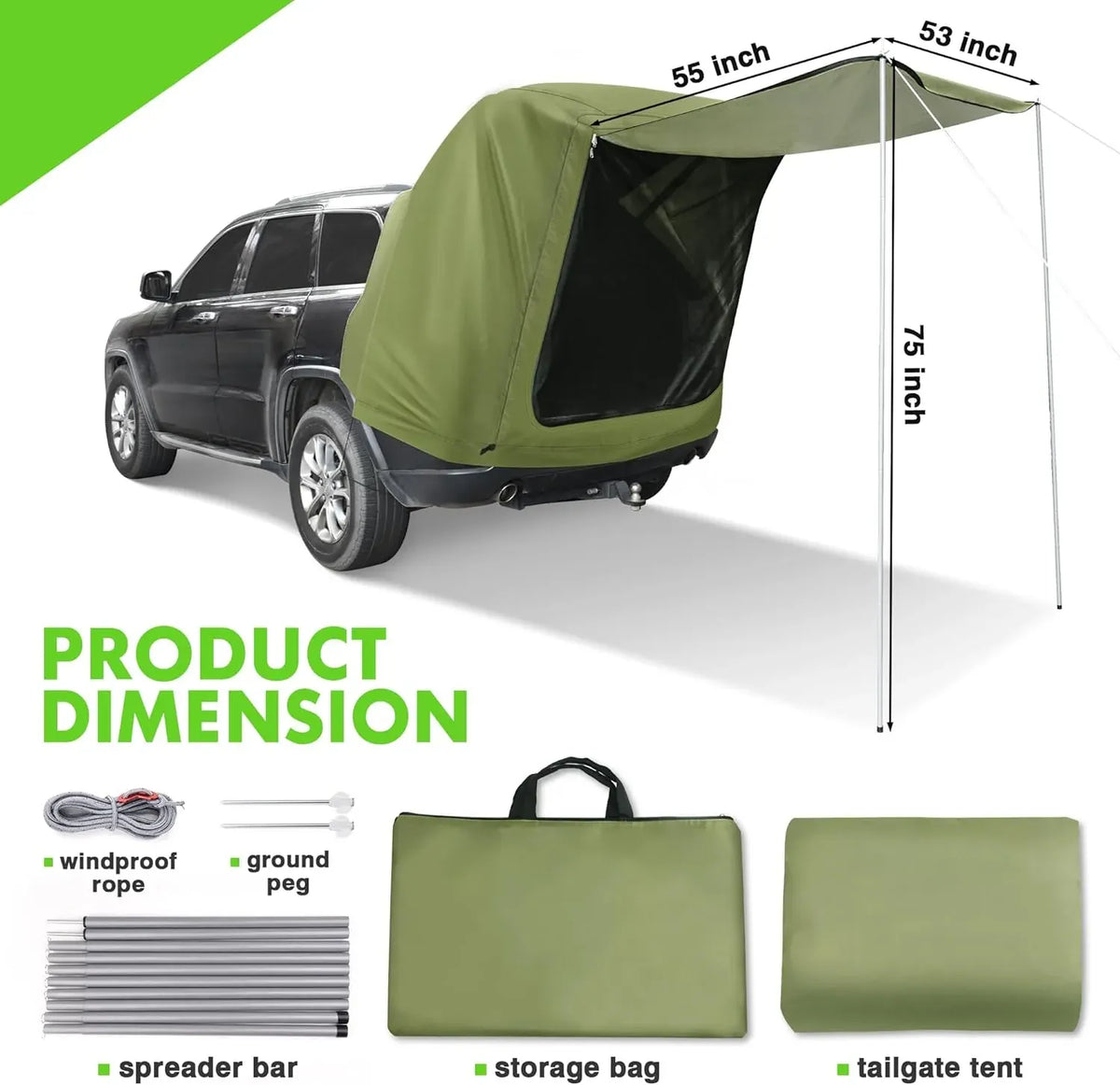 SUV Tailgate Tent with Awning - Waterproof SUV Tents for Camping, Car Hatchback Truck Roof Canopy Sun Shade Privacy Shelter for Outdoor Travel, Universal Fit Most SUV