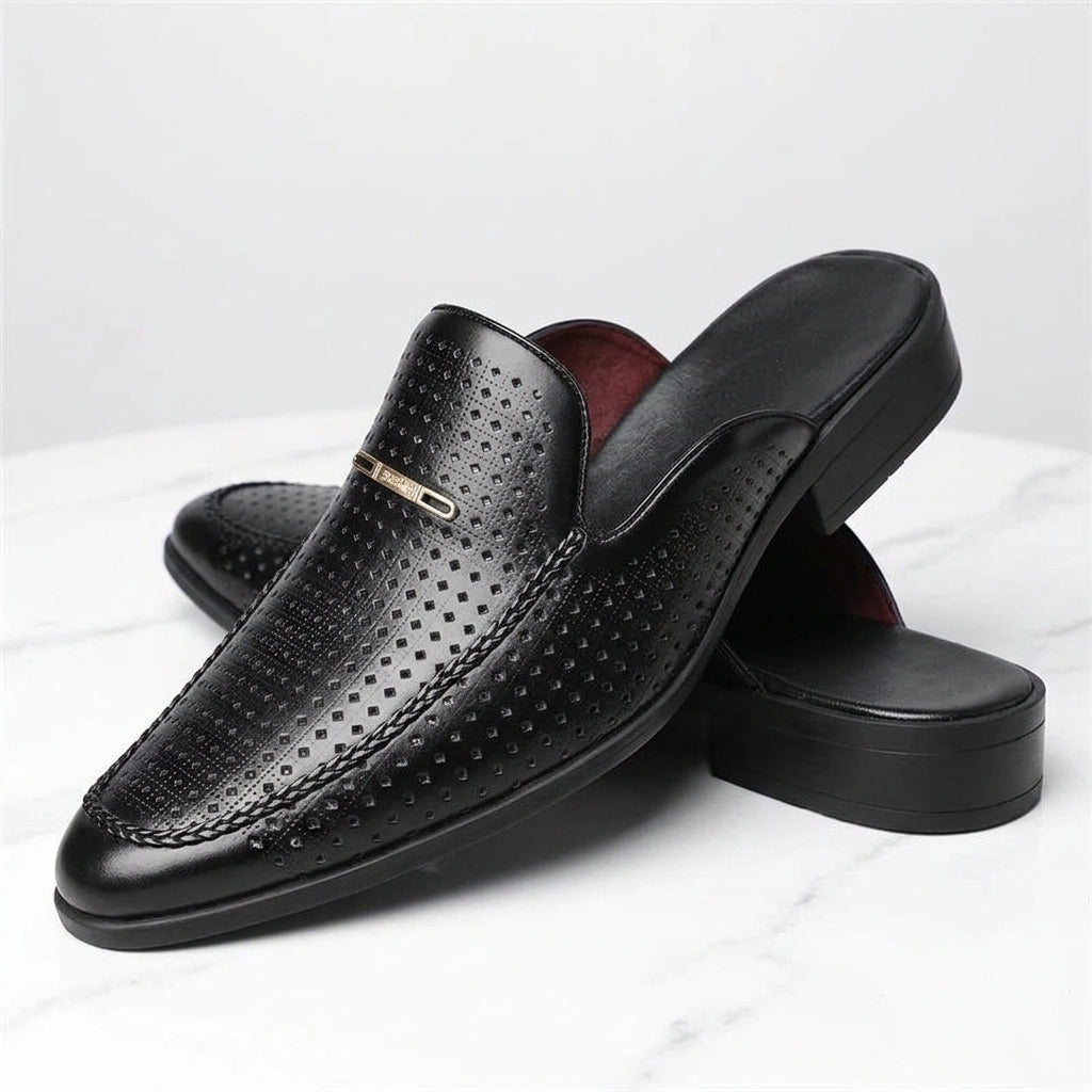Mens Slip-On Mules with Italian Leather Upper and Backless Design