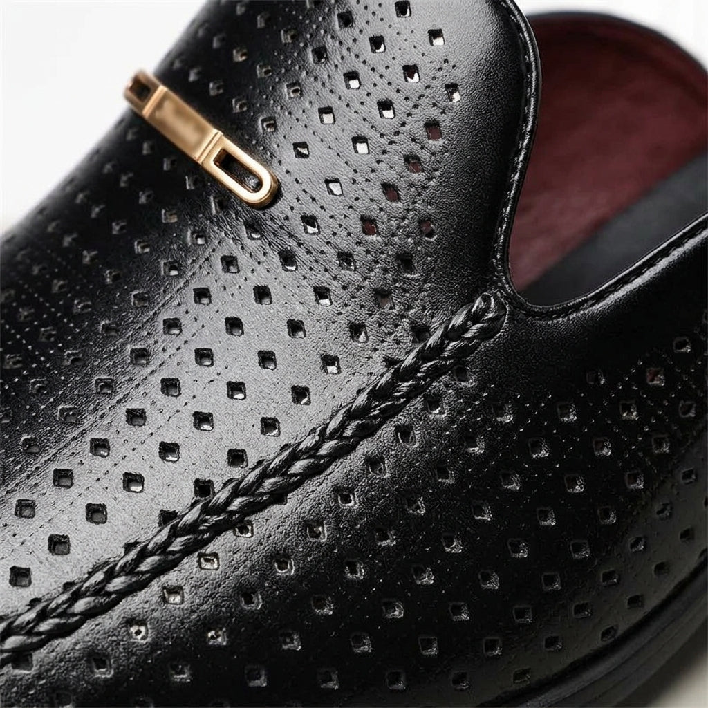 Mens Slip-On Mules with Italian Leather Upper and Backless Design