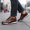 Leather Sneakers with Metal Eyelet Lacing and Padded Ankle Collar