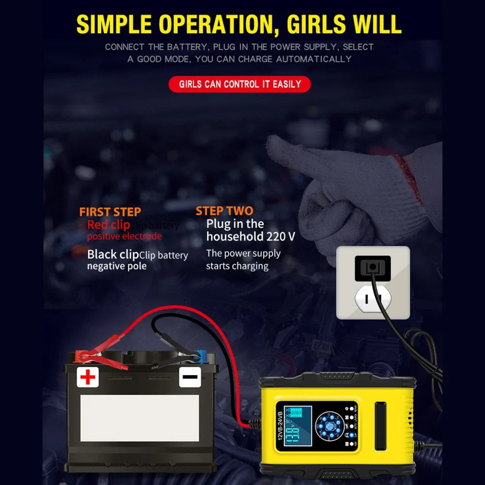 Haimni Car Battery Chargers Full Automatic Smart Pulse Repair Battery 7 Stage Charging