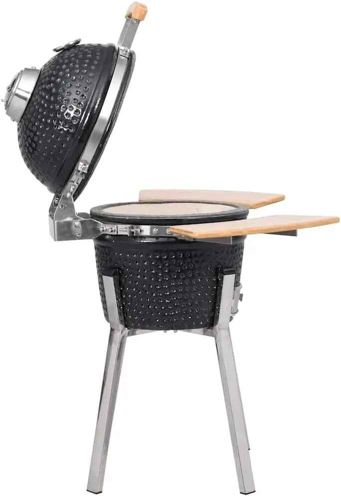 vidaXL Durable Ceramic Kamado Grill Smoker - Versatile 31.9 Charcoal/Wood-Fueled BBQ Grill with Built-in Thermometer and Hinged Lid, Foldable Side Shelves