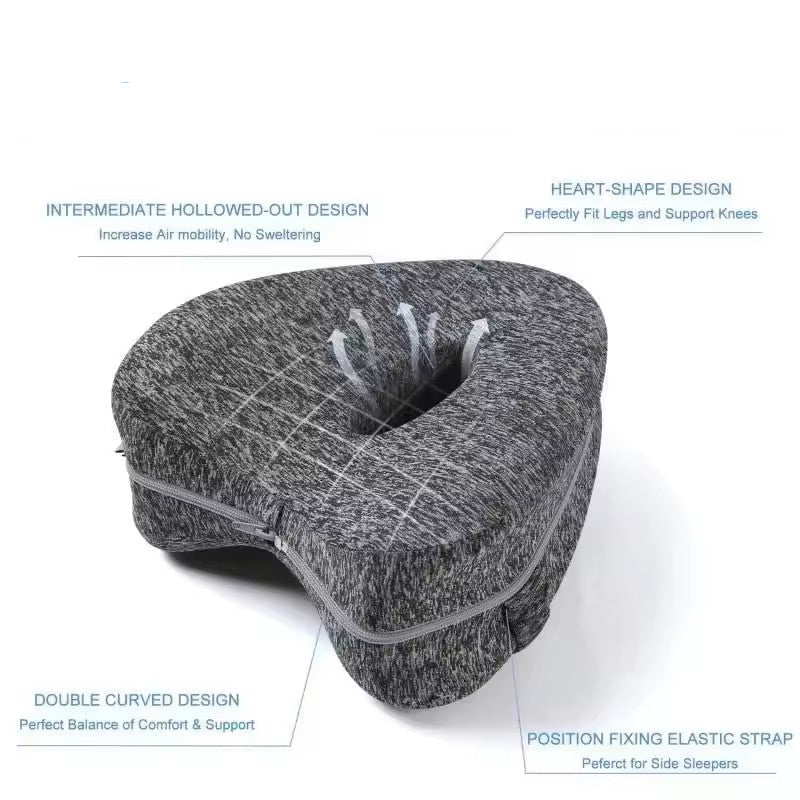 Memory Foam Knee Pillow with Elastic Strap and Hollow Center Design