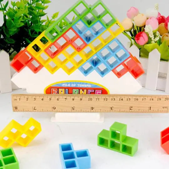 Magnetic Stacking Toy with 24 Interlocking Geometric Blocks and Base, Fine Motor Skill Game
