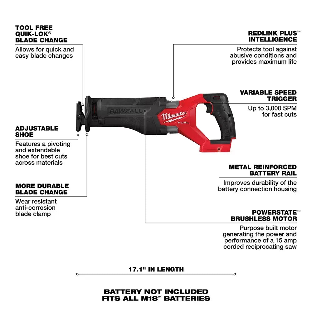 Milwaukee 2732-20 M18 FUEL 18V 7-1/4 Circular Saw w/ SAWZALL Reciprocating Saw