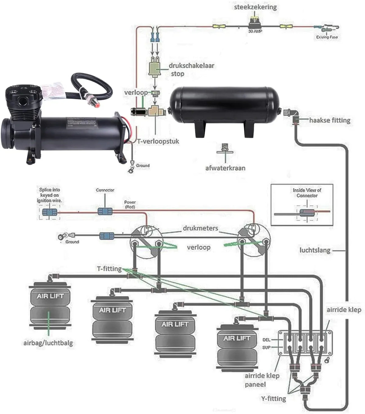 3 Gallon Air Tank with 200PSI Air Compressor for Suspension/Air Ride/Bag/Car Train Truck Horn Aluminum 12 Liter Compressed air Storage Tank Onboard System Air Suspension Compressor Kit