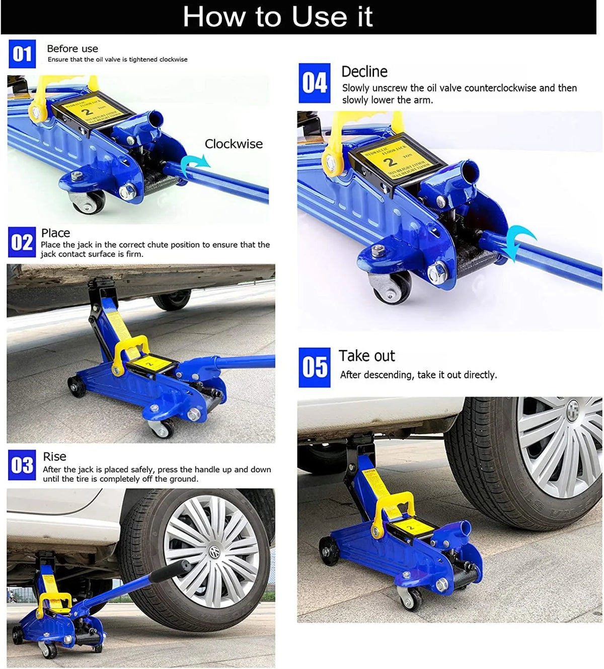 Dayplus 2T Hydraulic Trolley Floor Jack w/ Carrying Case Combo with 2 3T Jack Stands