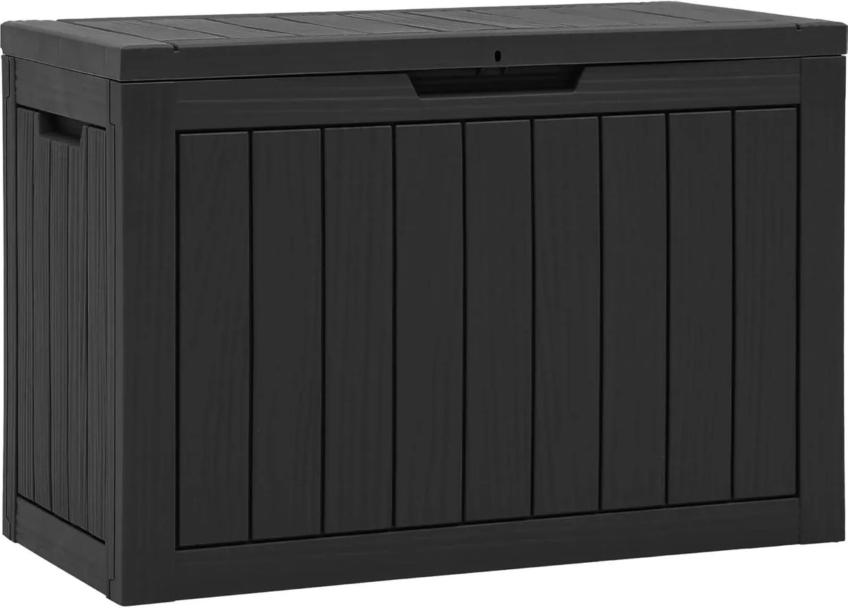 120 Gallon Outdoor Storage Deck Box with Cushion, Large Resin Patio Storage for Outdoor Pillows, Garden Tools and Pool-Supplies, Waterproof, Lockable (Taupe)