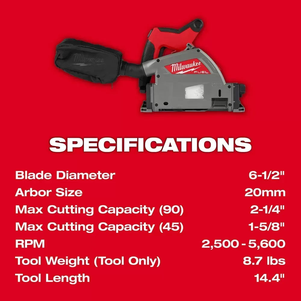 Milwaukee 2831-20 M18 FUEL 18V 6-1/2 Cordless Plunge Track Saw - Bare Tool