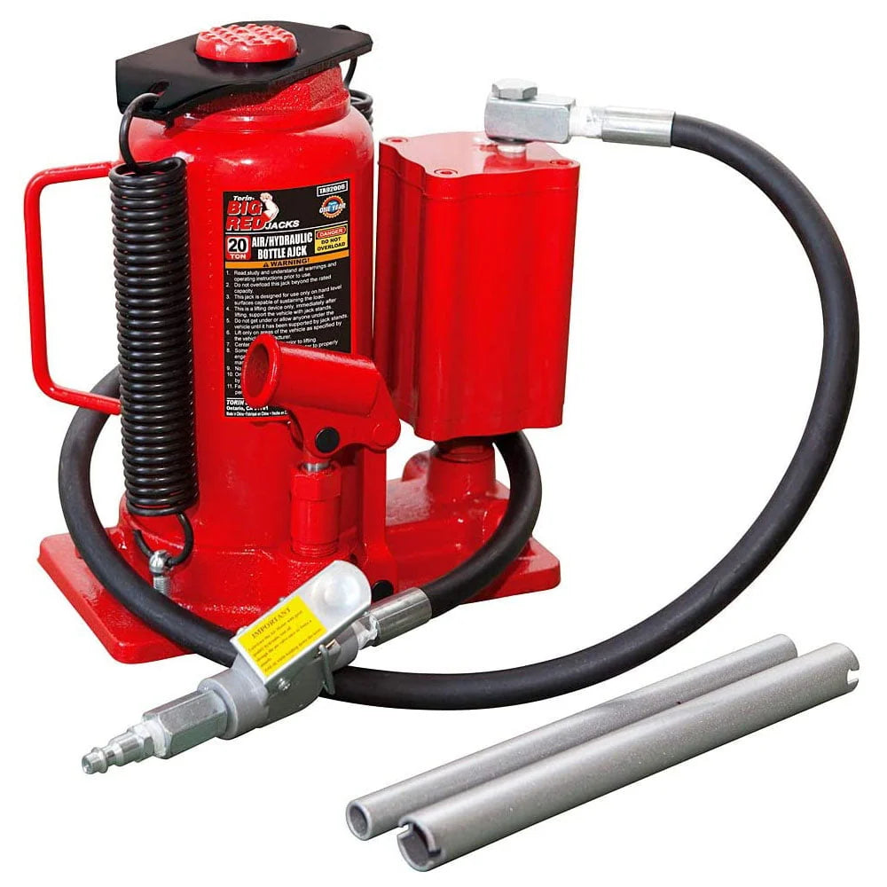 Torin Jacks 20 Ton Pneumatic Air Hydraulic Bottle Jack with Manual Hand Pump, Red，TA92006