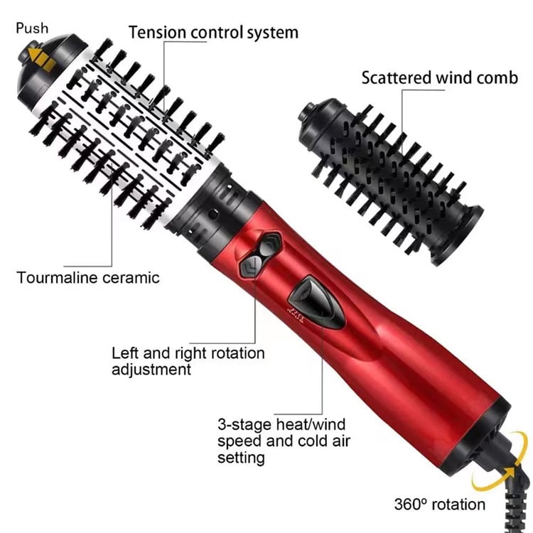 Hot Air Brush with Dual Rotating Interchangeable Heads and 3 Heat Settings, Ionic Finish
