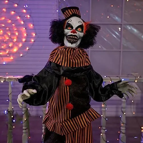 Halloween Outdoor Standing Clown Decorations, Life Size Animatronic Scary The