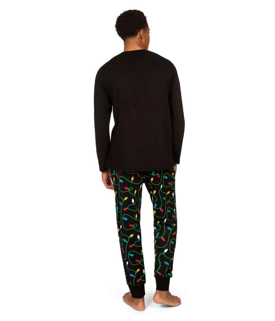Mens Pajama Set with Christmas Tree Graphic and String Lights Print