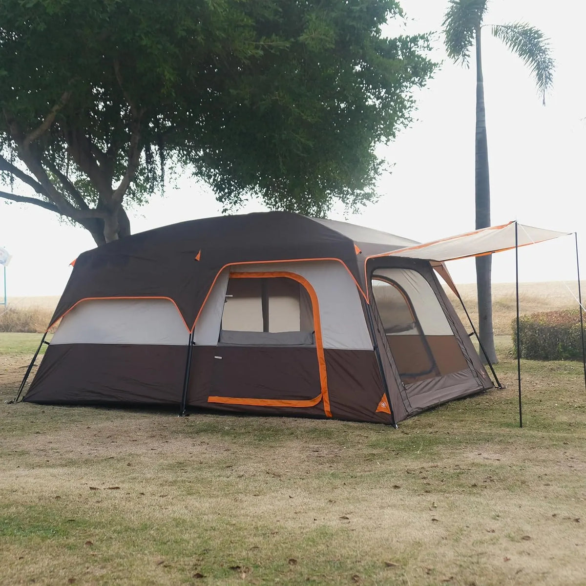 Extra Large Tent 10-12-14 Person(Style-B),Family Cabin Tents,2 Rooms,3 Doors and 3 Windows with Mesh,Straight Wall,Waterproof,Double Layer,Big Tent for Outdoor,Picnic,Camping,Family Gathering