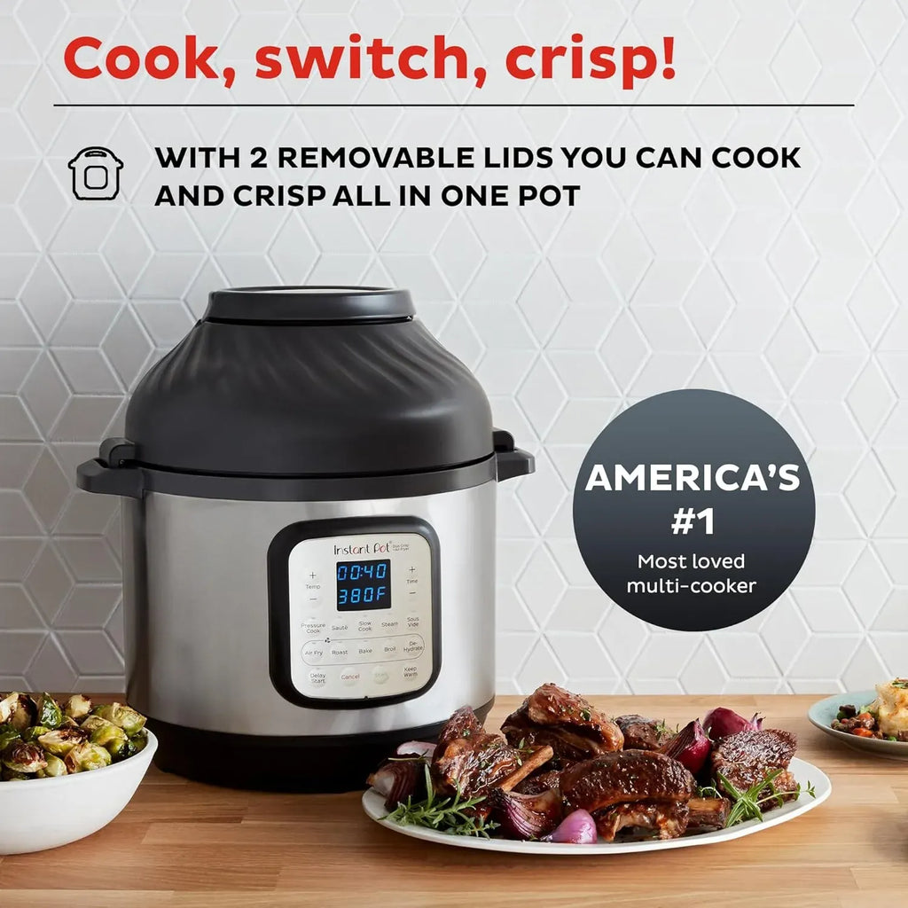 Instant Pot Duo Crisp 11-in-1 Air Fryer and Electric Pressure Cooker Combo with Multicooker Lids that Fries, Steams, Slow Cooks, Dehydrates,Free App With Over 800 Recipes, Black/Stainless Steel, 8QT