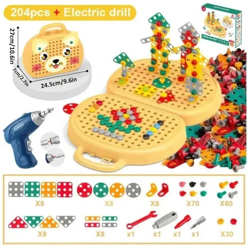 Montessori Building Set with Battery-Powered Screwdriver and 80+ Pieces, Ages 3+ for STEM